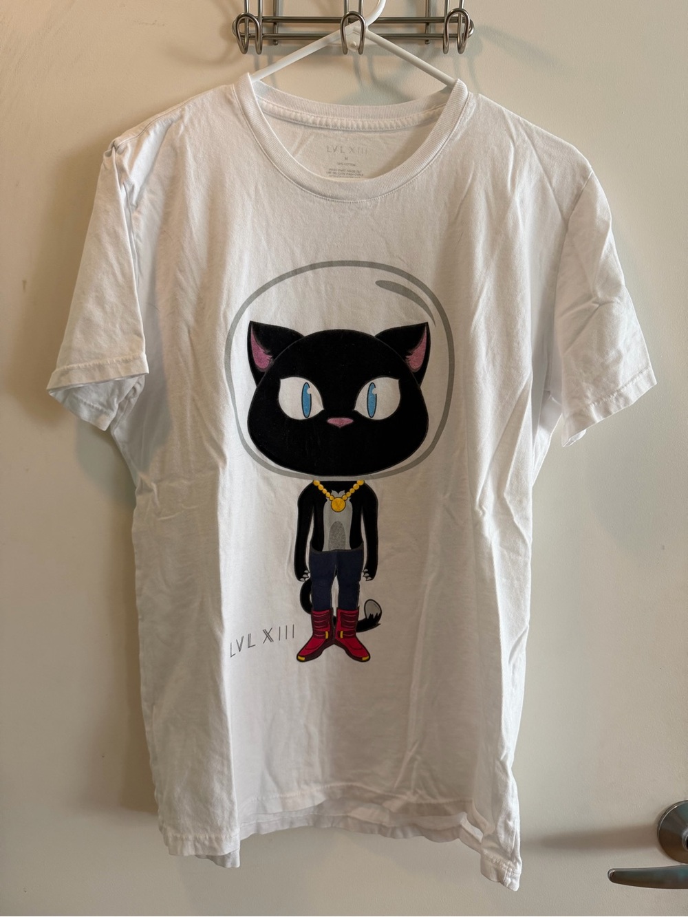 LVL X III White TShirt with Black Cat Graphic